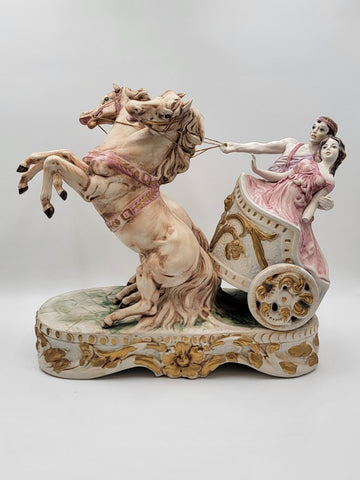 Rare HUGE Antique Ben Hur Porcelain Statue Italy Roman Chariot Racing Horses