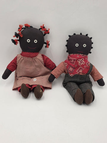 Antique Hannah & George Primitive Folk Art Rag Dolls Signed Handmade 13” Couple