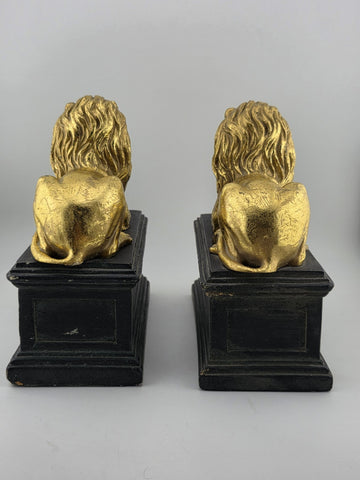 Rare Vintage Pair of Hollywood Regency Style Gold Gilt Lion Bookends. C1950's.