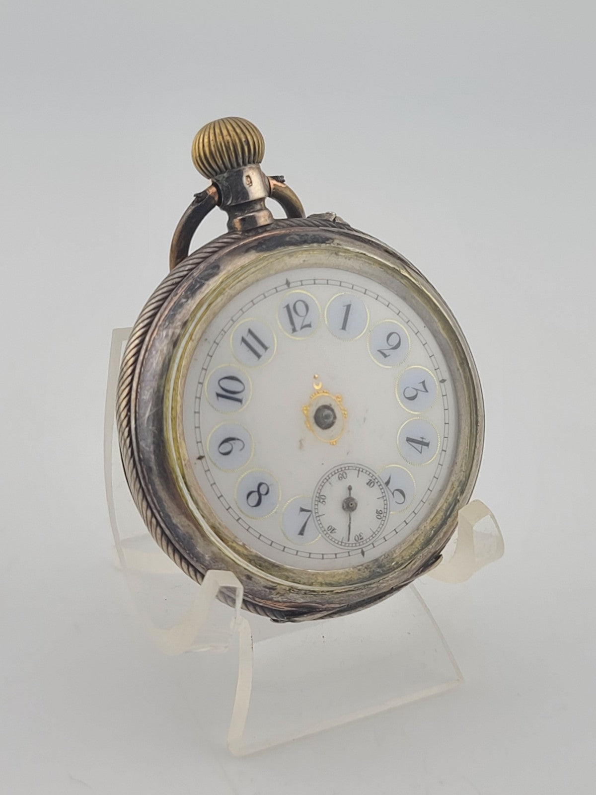 Antique French Silver Pocket Watch Cylindre 6 Rubis Running c1880. Missing Arms