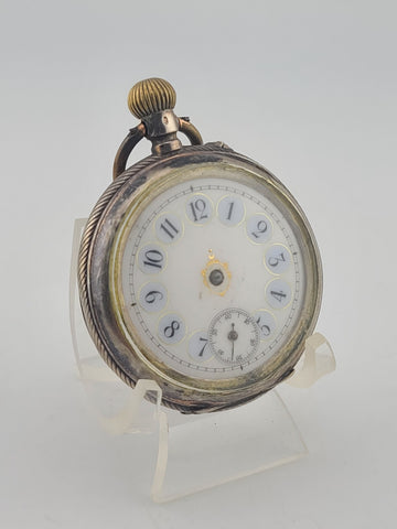 Antique French Silver Pocket Watch Cylindre 6 Rubis Running c1880. Missing Arms