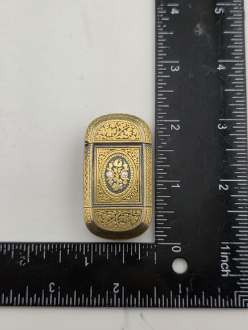Rare Spanish Damascene Gold Inlaid Steel Vesta Match Safe Case Toledo c.1880