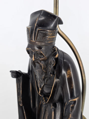 Rare 19th C Antique Japanese Meiji Bronze Sculpture / Lamp Statue of Old Monk