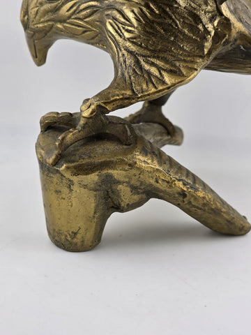 Vintage MCM Large Brass American Bald Eagle Perched on a Branch 14" Wingspan