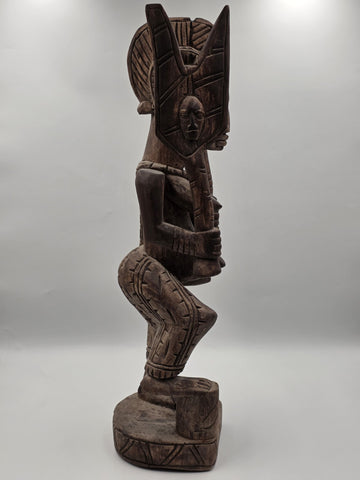 Rare Antique XL 26 In Yoruba African Wood Pregnant Lady Tribal Sculpture Nigeria