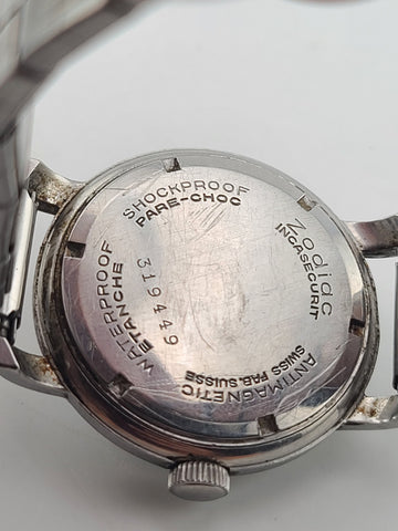 Vintage 1950 Zodiac Hermetic Swiss Black Dial Gilt Numerals Manual Watch. Works