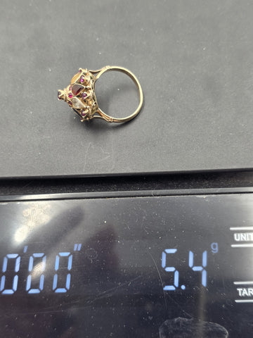 Vintage 14K Gold Multi Gemstone Dome Cluster Ring Garnet Amethyst Citrine Sz 7