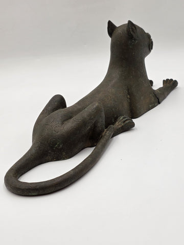 Vtg African Benin Bronze Leopard 15” Edo Kingdom Style Lost Wax Tribal Sculpture