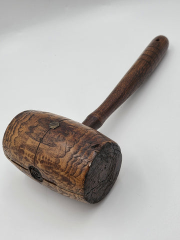 Antique 19th C Wooden Mallet Gavel Hammer Turned Handle & End 12" x 3"