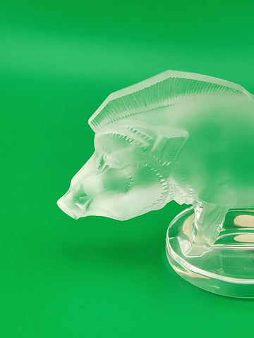 LALIQUE CLEAR & FROSTED CRYSTAL "SANGLIER" OR "RAZORBACK" PAPERWEIGHT FIGURINE