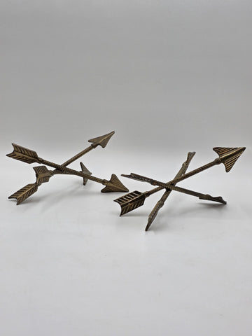 Pair Of Vintage Rustic Metal 3 Arrows Bookends Gold Tone.