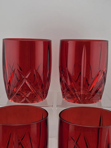Set of 4 Waterford Crystal Marquis Brookside Red Double Old-Fashioned Glasses