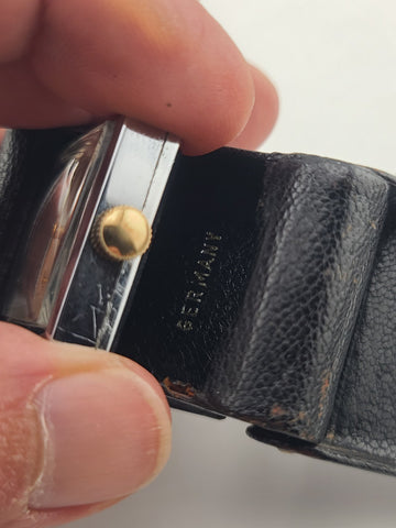 Antique Bulova 10AE In 1937 German Weppler Case Miniature Travel Clock. Works.