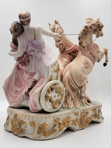 Rare HUGE Antique Ben Hur Porcelain Statue Italy Roman Chariot Racing Horses