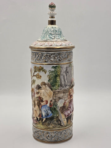 Vintage Capodimonte Cherub Angels Porcelain Hand Painted Pitcher Vase with Lid