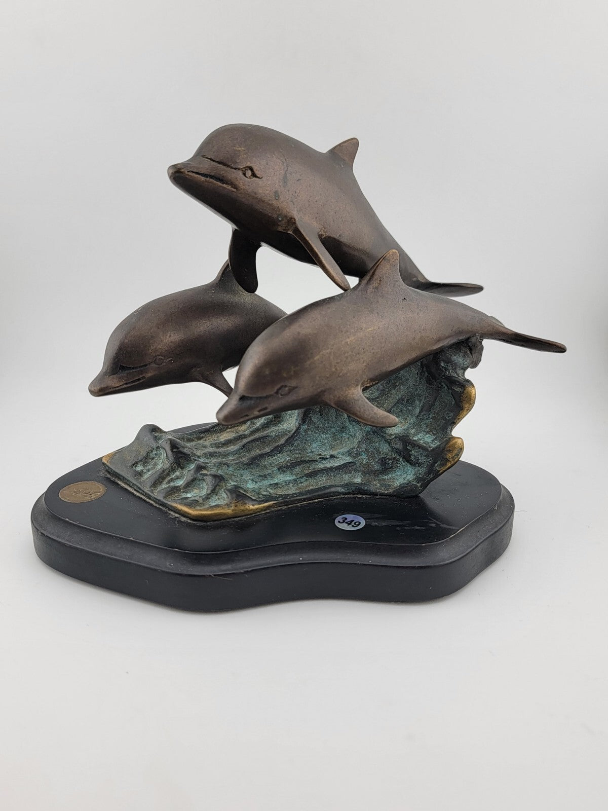 Vintage SPI Three Bronze Dolphin  Leaping Sculpture Figurine Signed  Marble Base