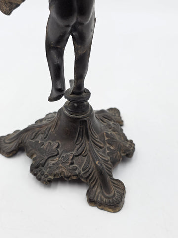 Rare Antique Bronze Brass Putto Cherub Figural Candlestick Rococo 8.5"