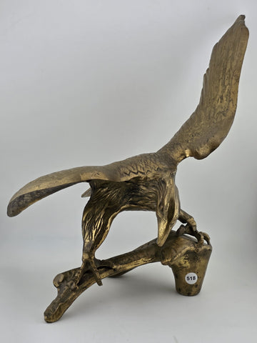 Vintage MCM Large Brass American Bald Eagle Perched on a Branch 14" Wingspan