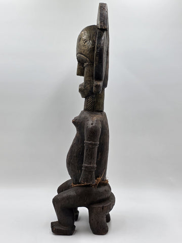 23" Antique Suku Congo Fertility Figure Wood Carving w/ Copper Wrap 1940s