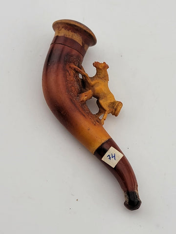Antique 19th C ECHT German Meerschaum & Amber Pipe Horse Theme W Original Case.