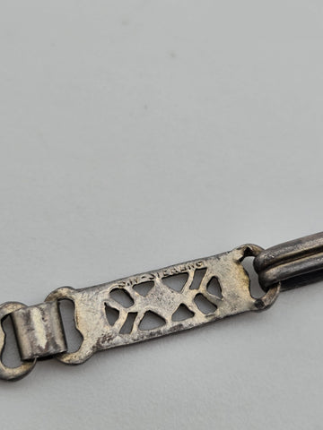 Antique 1920's Art Deco Sterling Silver Amber Glass Filigree Bracelet. 6.25 In.
