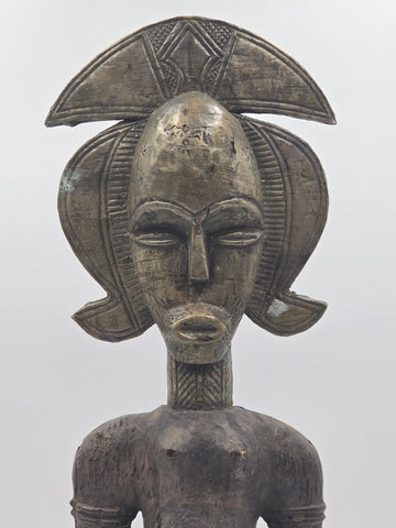 23" Antique Suku Congo Fertility Figure Wood Carving w/ Copper Wrap 1940s