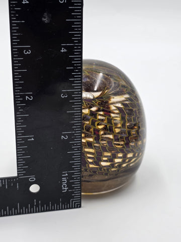 Signed Nichols Studio Art Glass Paperweight Purple Gold Vortex Swirl 4" WCU