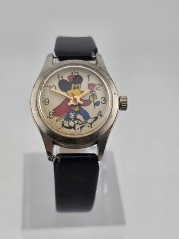 Antique 1950's Mickey Mouse Hong Kong Mechanical Watch Cartoon Dial. 28 mm Works