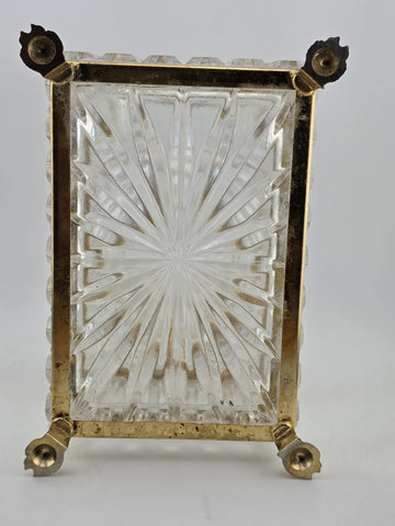 French Baccarat Style Jewelry Casket Footed Box Heavy Crystal Glass Hinged Lid