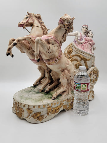 Rare HUGE Antique Ben Hur Porcelain Statue Italy Roman Chariot Racing Horses