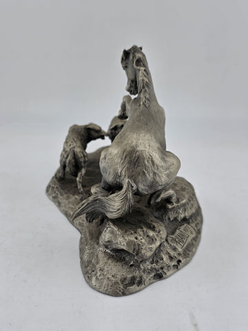 Polland Franklin Mint Pewter Horse Mare Wolves Coyotes Wildlife Animals Figurine