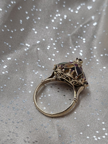 Vintage 14K Gold Multi Gemstone Dome Cluster Ring Garnet Amethyst Citrine Sz 7