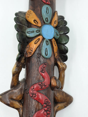 RARE VINTAGE Aztec Mayan Axe Spearhead Folk Art Sacrificial Obsidian Rain Stick