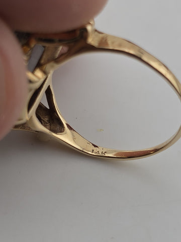 Vintage 1960's 14K Solid Gold Large Emerald Cut Blue Topaz Ring Sz 7.25 Cocktail