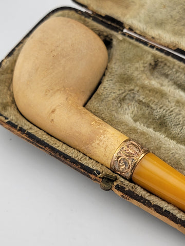 Rare Antique Collectible 19th Century Clay Pipe Circa 1890s W Original Case.