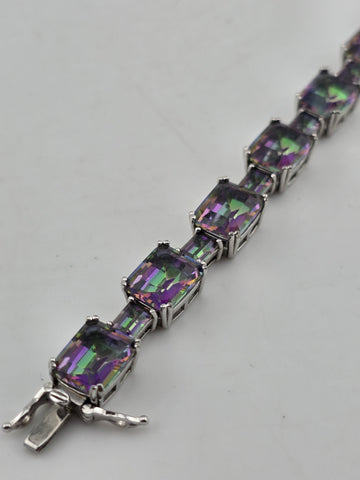Mystic Topaz Rainbow Tennis Bracelet & Matching Ring. Sterling Silver 925.