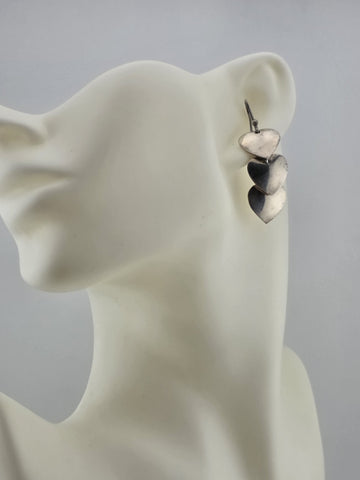 Rare Antique Taxco TR-60 Mexico Sterling Silver Triple Heart Earrings
