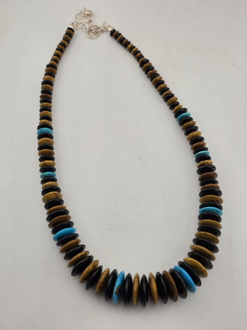 Jay King DTR Black Onyx, Tiger Eye and Turquoise Disc Sterling Necklace.