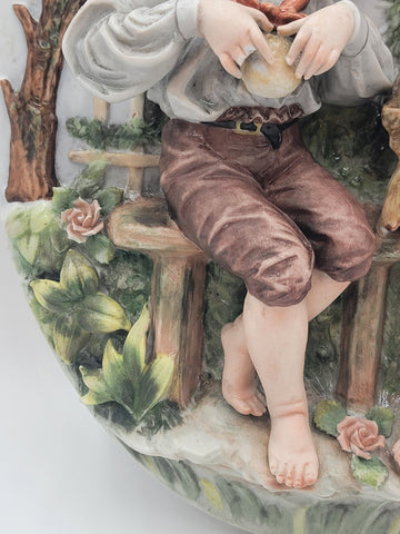Antique German Bisque 3D Wall Plaque Framed High Relief Germany Children.