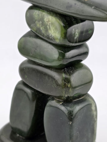 Vintage Mid Century Inuit Inuksuk Natural Nephrite Green Jade Man Sculpture.