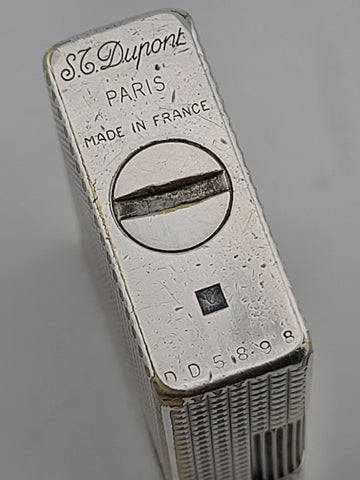 Vintage S.T. Dupont Paris Ligne 1 Diamond Pattern Silver Plated Gas Lighter
