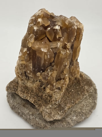 2 Natural Honey Brown Crystal Mineral Clusters Barite on Concrete Display Bases