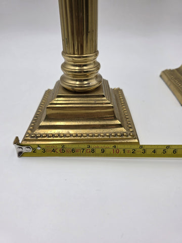 Pair Antique Monumental Brass Fluted Column Candlestick Neoclassical Regency 22”