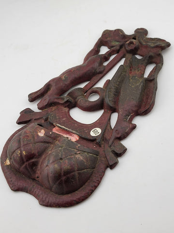 19 C original antique cast iron hunting game wall match safe wall pocket holder