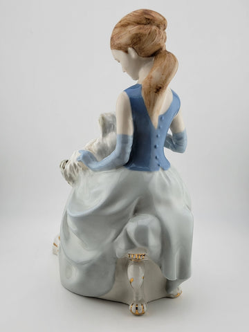 Vintage Collectible Royal Dux Seated Lady W Dog Porcelain Figurine Bohemia 10"