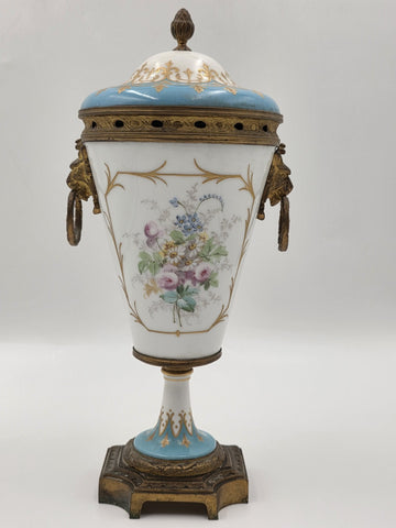 Antique 19th C Louis XV Style Sevres Porcelain Vase W Gold Gilt Ormolu Mounts.
