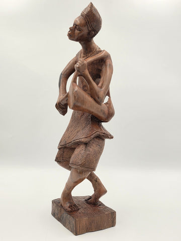 Rare Vintage African Yoruba Style Hand Carved Wood Drummer Figure 22" Tribal Art