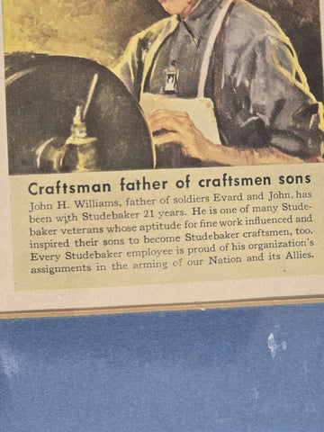 Original 1943 WW2 Studebaker Employee Ad Williams Family, South Bend Indiana