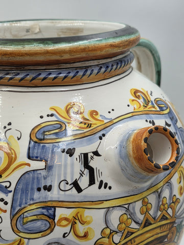 Rare Antique XL 19th C Italian Majolica Olive Oil Jar Heraldic Lions Handpainted