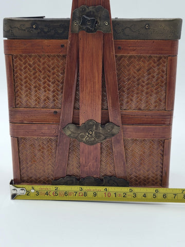Antique Japanese Meiji Bamboo Picnic Basket Bento Box Woven Basket Complete Case